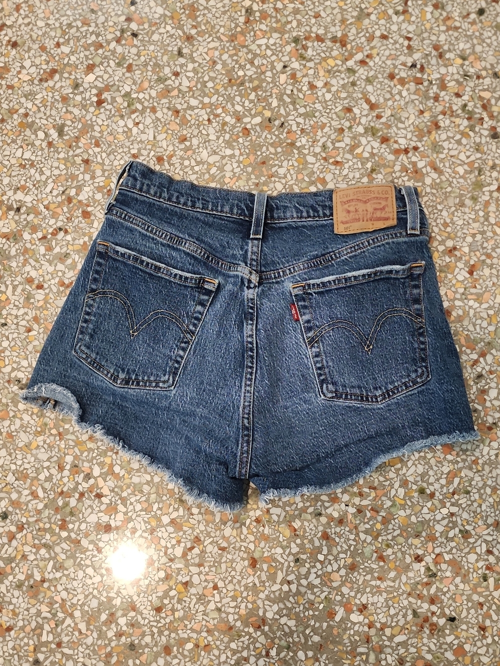 Levi's Dark Blue Denim Cutoff Shorts with Frayed Hem